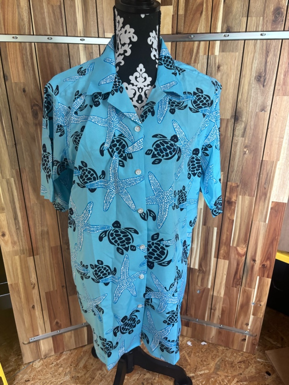 Men's Large Alimens Hawaiian Vaca Turquoise Sea Turtle & Starfish Shirt